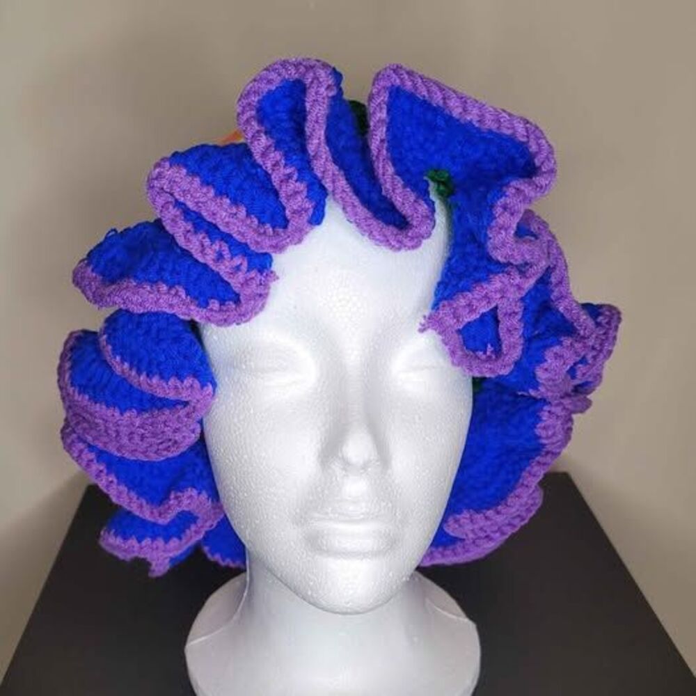 Crocheted Multi-color Ruffle Hat Wig